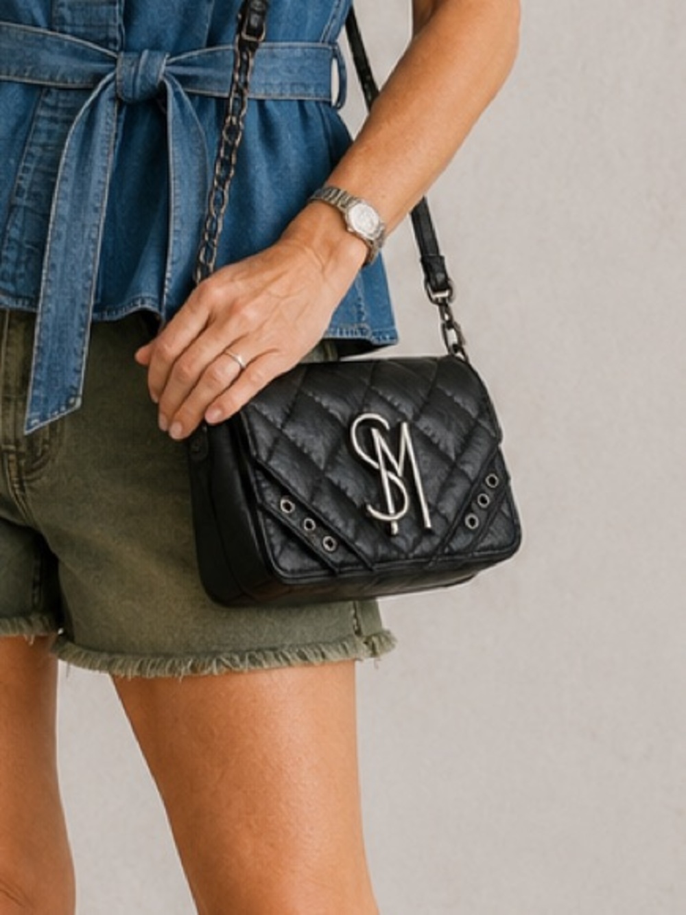 Steve Madden Black Quilted Crossbody mini Bag wallet Clutch Chain Strap New NWT